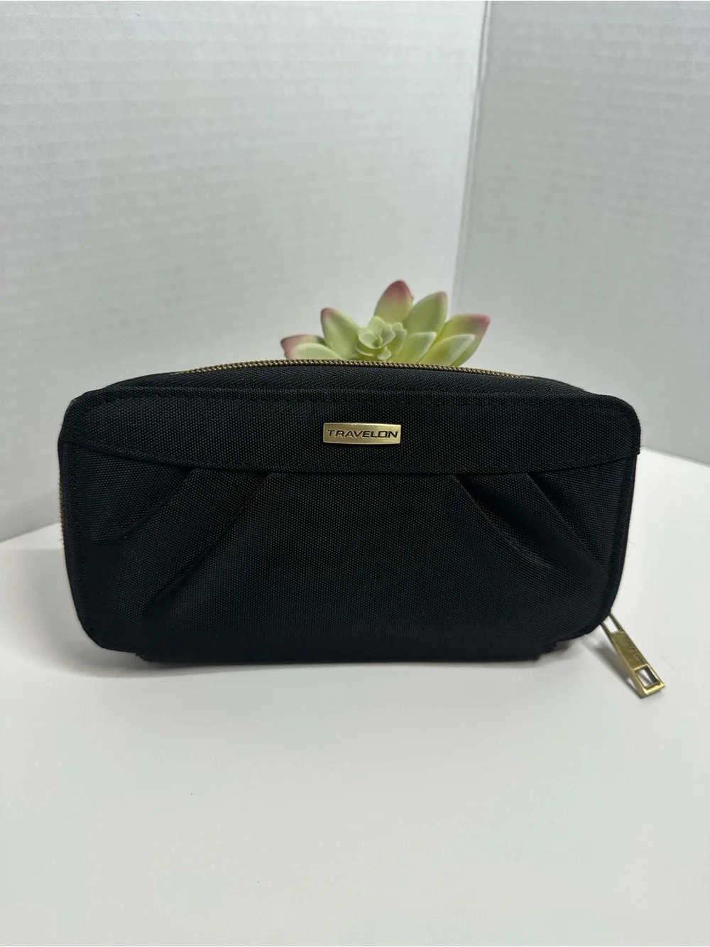 Travelon Black Textured Zip Pouch with Gold Accent